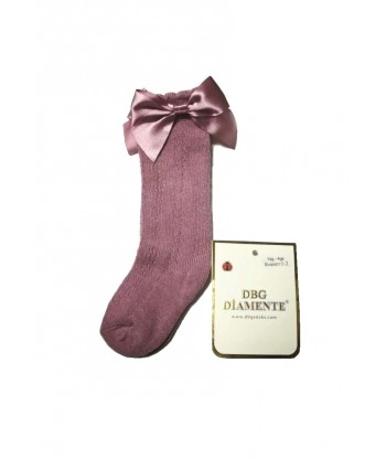 3/4 детски чорапи с панделка в пепелно розово Diamente